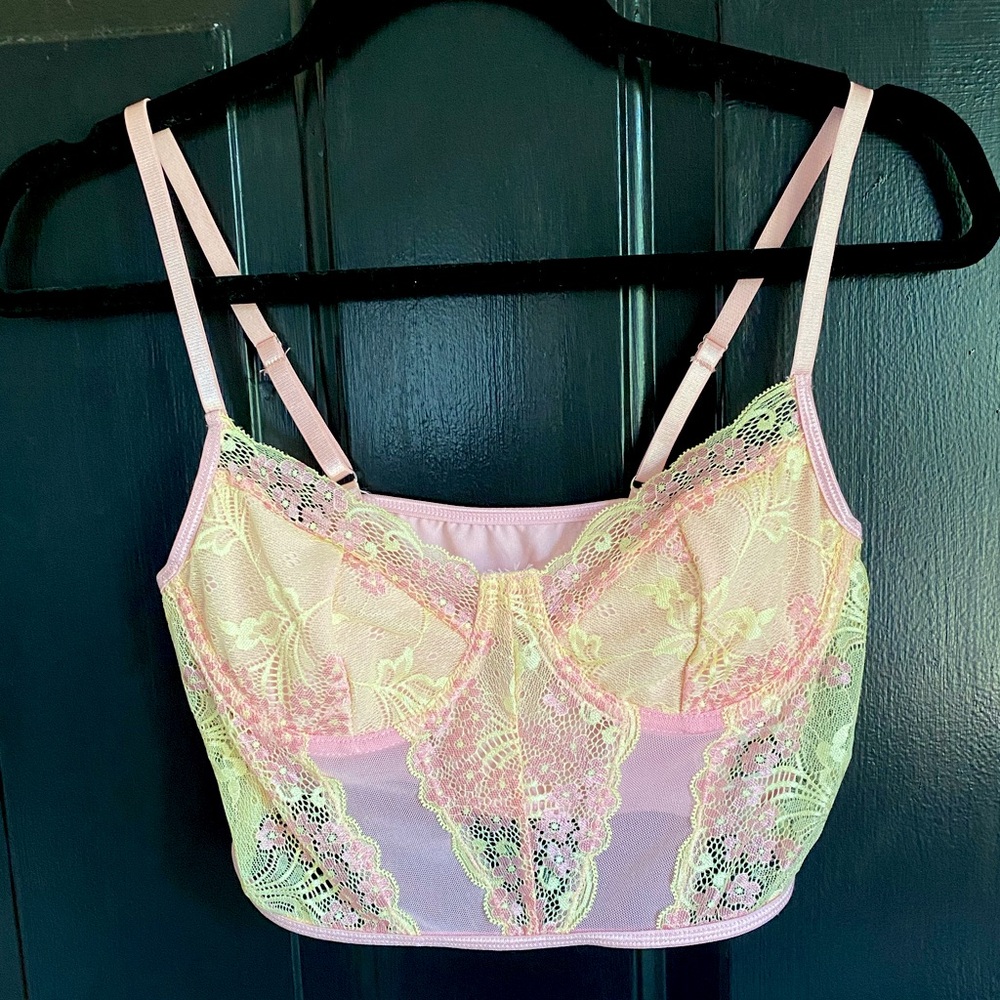 Pink and yellow Lace crop top/bralette size small